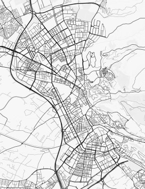 Granada Şehir Haritası. Baskı, duvar kâğıdı, ev ve ofis dekorasyonu için minimalist siyah beyaz çizgili sanat posteri