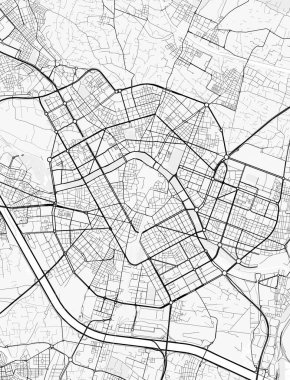 Valencia Şehir Haritası. Baskı, duvar kâğıdı, ev ve ofis dekorasyonu için minimalist siyah beyaz çizgili sanat posteri