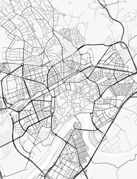 Cordoba Şehir Haritası. Baskı, duvar kâğıdı, ev ve ofis dekorasyonu için minimalist siyah beyaz çizgili sanat posteri