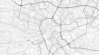 Krakow Şehir Haritası. Baskı, duvar kâğıdı, ev ve ofis dekorasyonu için minimalist siyah beyaz çizgili sanat posteri