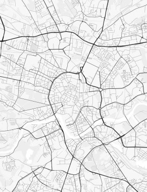 Krakow Şehir Haritası. Baskı, duvar kâğıdı, ev ve ofis dekorasyonu için minimalist siyah beyaz çizgili sanat posteri