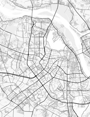 Hanoi Şehir Haritası. Baskı, duvar kâğıdı, ev ve ofis dekorasyonu için minimalist siyah beyaz çizgili sanat posteri