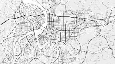 Taipei Şehir Haritası. Baskı, duvar kâğıdı, ev ve ofis dekorasyonu için minimalist siyah beyaz çizgili sanat posteri