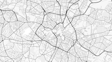 Birmingham Şehir Haritası. Baskı, duvar kâğıdı, ev ve ofis dekorasyonu için minimalist siyah beyaz çizgili sanat posteri