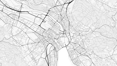 Zürih Şehir Haritası. Baskı, duvar kâğıdı, ev ve ofis dekorasyonu için minimalist siyah beyaz çizgili sanat posteri