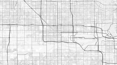 Phoenix Şehir Haritası. Baskı, duvar kâğıdı, ev ve ofis dekorasyonu için minimalist siyah beyaz çizgili sanat posteri