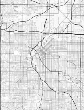 Denver Şehir Haritası. Baskı, duvar kâğıdı, ev ve ofis dekorasyonu için minimalist siyah beyaz çizgili sanat posteri
