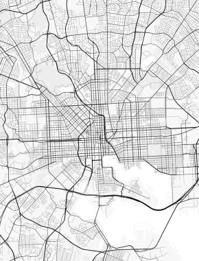 Baltimore Şehir Haritası. Baskı, duvar kâğıdı, ev ve ofis dekorasyonu için minimalist siyah beyaz çizgili sanat posteri