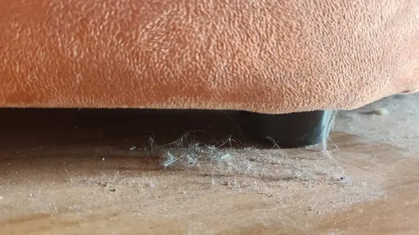 Dust and dirt on the floor under the bed. Cleaning concept