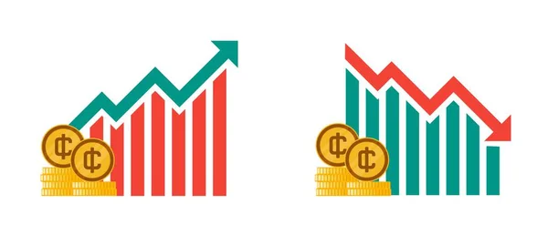 Ghanaian Cedi Currency Value Rise Decline Illustrations — Stok Vektör