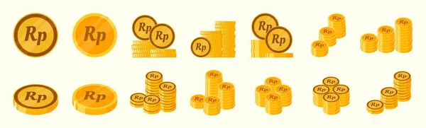 Set Iconos Monedas Rupia Indonesia — Vector de stock