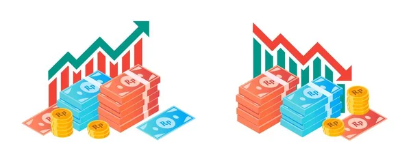 Indonesische Rupiah Fluctuatie Met Money Bundle Illustraties — Stockvector