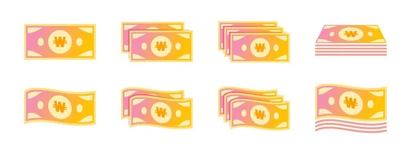 Korean Won Banknote Icon Set — Stockový vektor