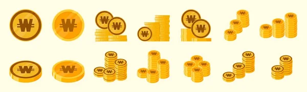 Conjunto Iconos Moneda Won Coreanos — Vector de stock