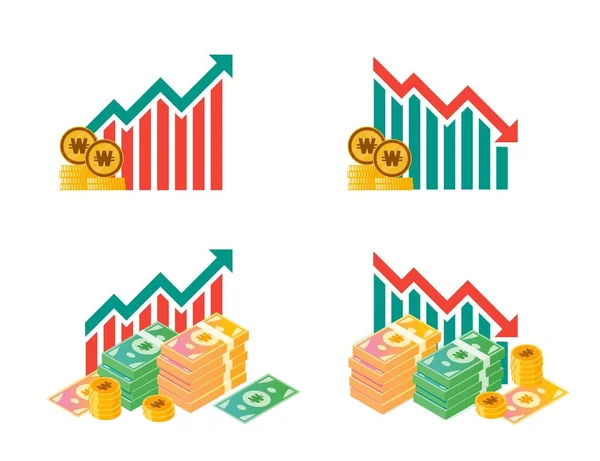 Korean Won Money Fluctuation Illustrations — Vetor de Stock
