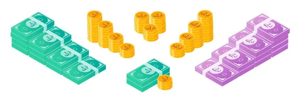 Uang Dinar Kuwaiti Dan Bundle Set Koin - Stok Vektor