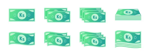 Burmese Kyat Banknote Icon Set — Stockový vektor