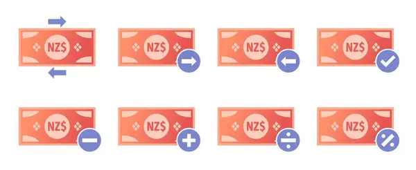 New Zealand Dollar Money Transaction Icon Set — стоковый вектор