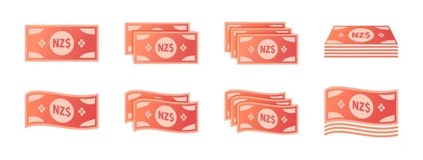 New Zealand Dollar Banknote Icon Set — Vettoriale Stock