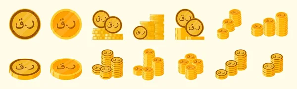 Qatari Riyal Coin Icon Set — Vector de stock
