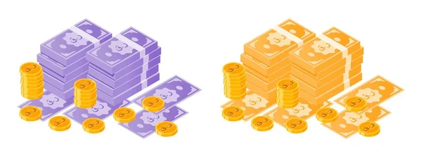 Qatari Riyal Money Bundle Coins — Stock Vector