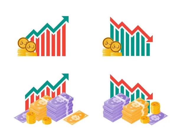 Katari Riyal Money Fluctuation Illustrations — Stockový vektor