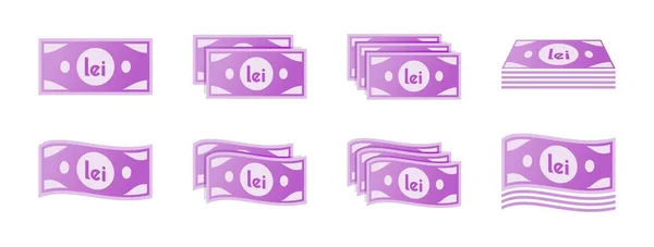 Set Icone Banconote Leu Rumene — Vettoriale Stock