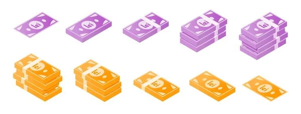 Rumano Leu Banknote Isométrico Icon Set — Vector de stock