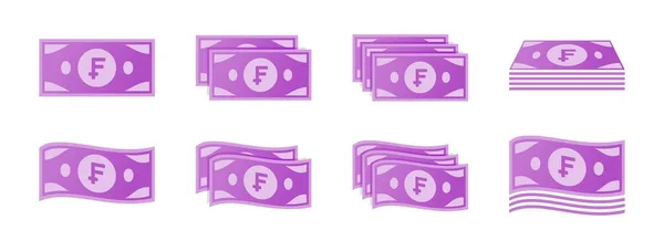 Conjunto Iconos Billetes Banco Franco Suizo — Vector de stock