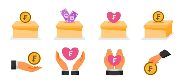 Donación Usando Iconos Del Dinero Del Franco Suizo — Vector de stock