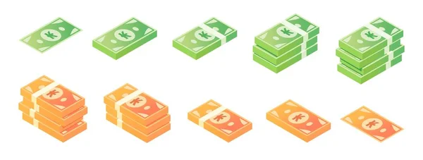 Lao Kip Banknote Isometric Icon Set — 스톡 벡터