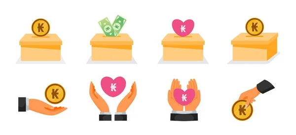 Donación Usando Iconos Dinero Kip Lao — Vector de stock