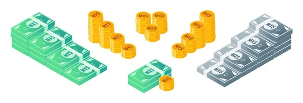 Mexican Peso Money Coin Bundle Set — Stock Vector