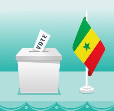 Senegal Cumhurbaşkanlığı Seçimleri için Oy Kağıdı ve Tablo Bayrağıyla Senegal Seçim Kutusu
