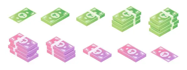 Kazakistan Tenge Banknote Isometric Simgesi Ayarları