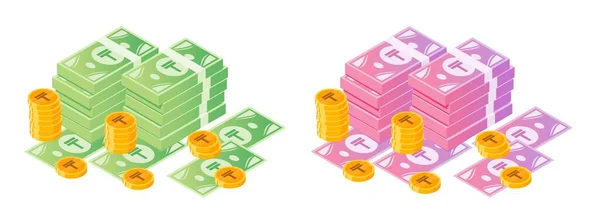 Tenge Money Bundle Pièces Monnaie Kazakh Vecteur En Vente