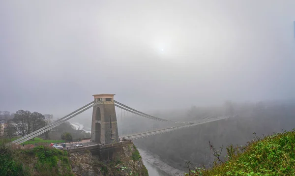 Clifton suspension Bridge in Bristol on a foggy day England