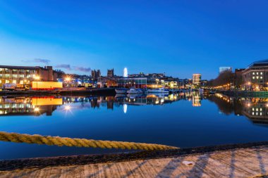 Bristol's floating harbour at sunset in Bristol England 