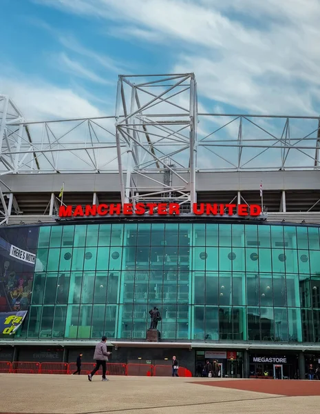 Old Trafford, Manchester UK - September 26 2022: Shots of Old Trafford football ground home to Manchester United football club. MUFC. Shots show the red lettering of the club