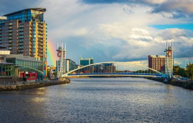 Ayak köprüden Manchester gemi kanal, Imperial War Museum Salford quays Manchester City, İngiltere'de ve medya arasında bağlanma