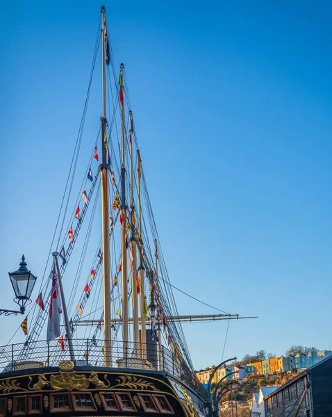 General View Britain Masts Decorated Flags Bristol England — Stock Photo, Image