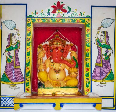 Udaipur, Hindistan 'da Ganesha ve Kadınları konu alan canlı Hint Resimleri