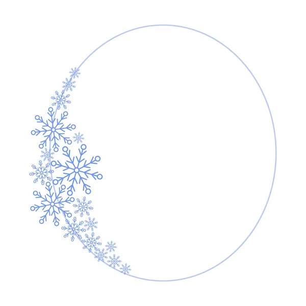 Sneeuwvlokken Feestelijke Kerstmis Ovale Frame Template Vector Illustratie Nieuwjaar Vakantie — Stockvector