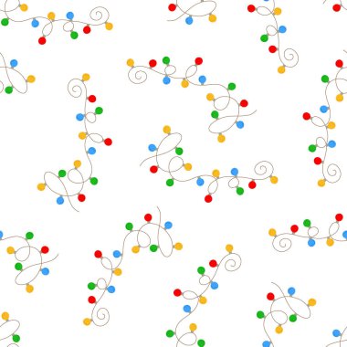 Noel renkli ışıklar, kıvırcık telli çelenkler, dikişsiz desenler, basit karalama el çizimi vektör çizimi, yeni yıl tatili için düz stil görüntü, doğum günü olayları tasarımı..