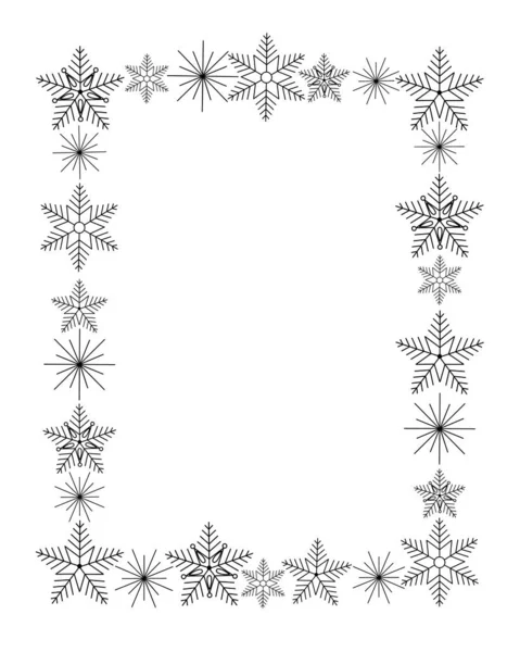 雪の結晶お祝いクリスマス矩形フレームテンプレートベクトルイラスト テキスト カード ポスター バナーデザインのためのコピースペースと新年の休日のお祝いの背景 — ストックベクタ