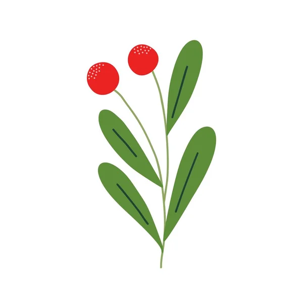 Planta Natal Ramo Decorativo Com Folhas Bagas Vermelhas Para Decoração —  Vetores de Stock