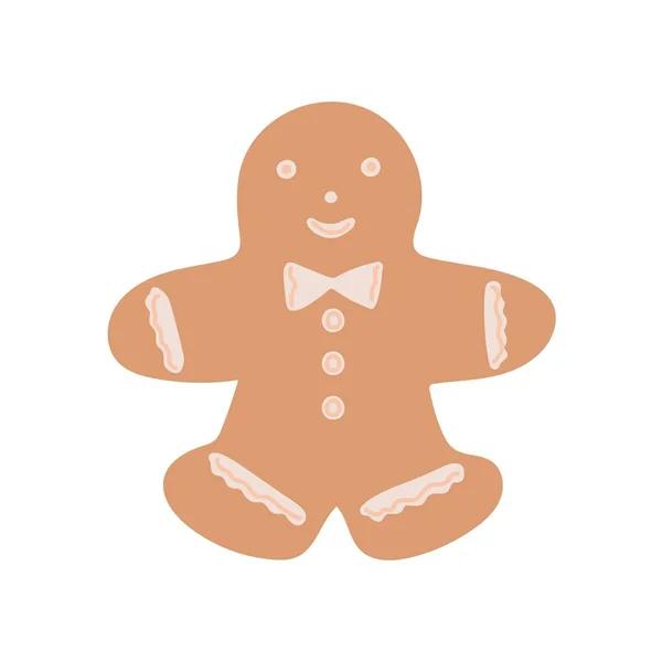 Μικρό Χαριτωμένο Αστείο Gingerbread Άνθρωπος Παραδοσιακό Χριστουγεννιάτικο Μπισκότο Διακοπών Γλυκό — Διανυσματικό Αρχείο