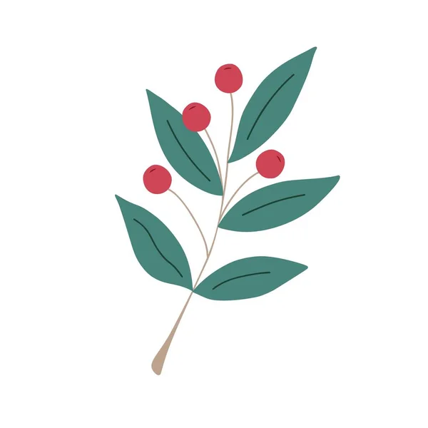 Planta Natal Ramo Decorativo Com Folhas Bagas Vermelhas Claras Para — Vetor de Stock