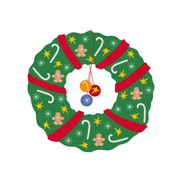 Vánoční Dekorativní Slavnostní Věnec Hvězda Cukrová Třtina Sněhová Vločka Stuha — Stockový vektor