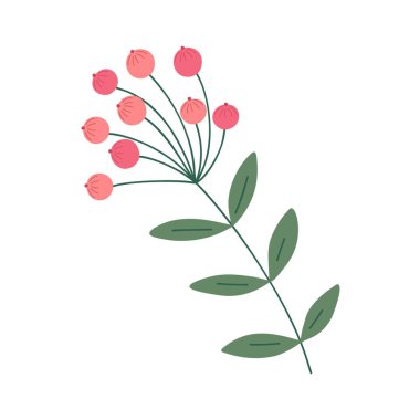 Noel ağacı dalı, ev dekorasyonu için koyu pembe böğürtlen, bayram ziyafeti, mevsimlik hediye kağıdı için vektör illüstrasyonu, poster,